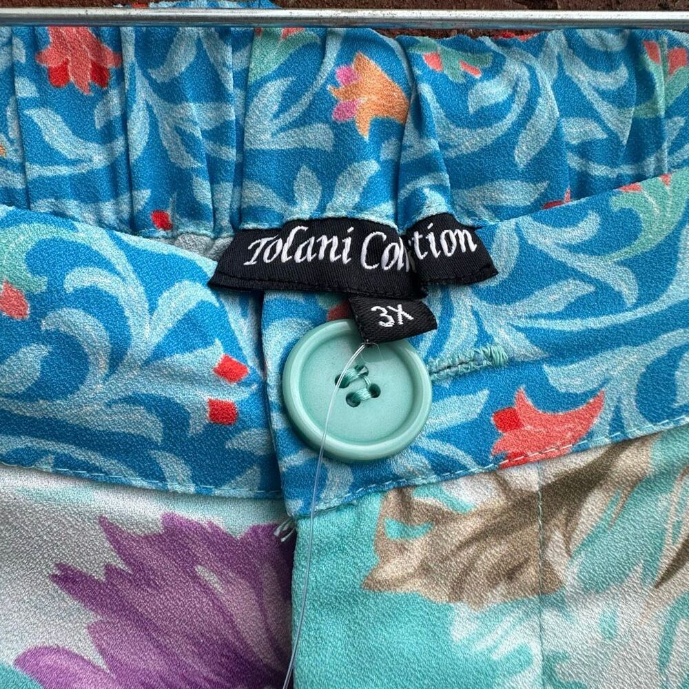 Tolani $198 Floral Print Straight Leg Pants Elastic Waist Pockets Women’s 3X NEW - Picture 9 of 13